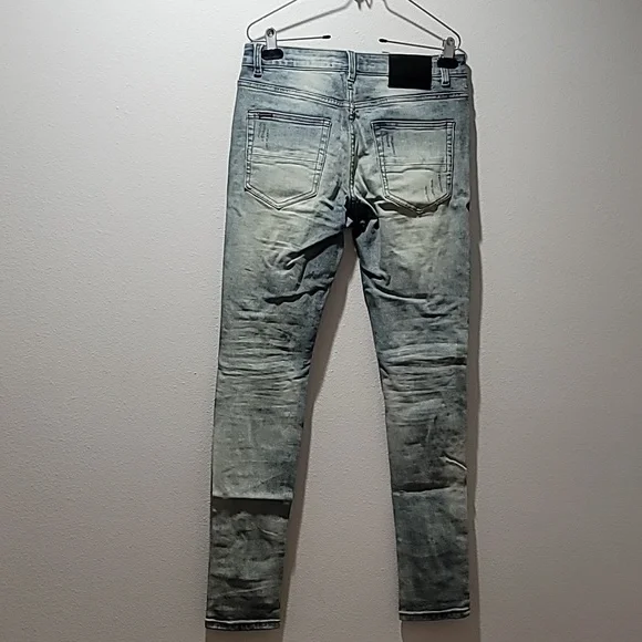 SERENEDE Patchwork Streetwear Earth Tone Serenity Prayer Distressed Skinny Jeans - Picture 2 of 16